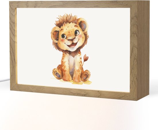 Nachtlampje 30x20 cm - Kinder lamp - Leeuw - Baby dier - Tafellamp kinderkamer - Slaapkamer lamp - Bedlamp kinderen - Kinderlampje stopcontact - Wandlamp babykamer - Nachtlampjes van Merkloos