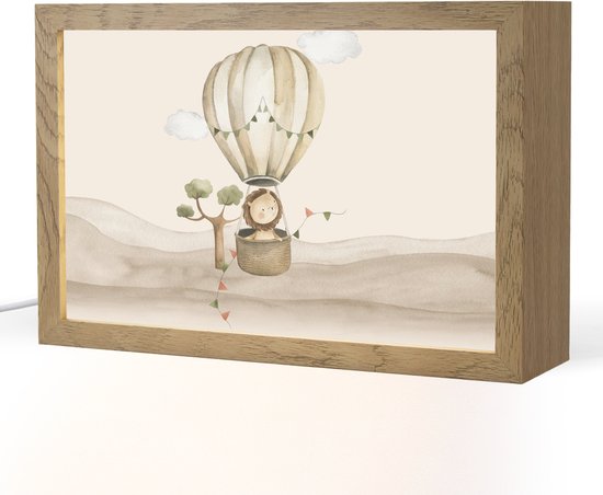Nachtlampje 30x20 cm - Kinder lamp - Luchtballon - Leeuw - Watercolor - Safari - Dieren - Tafellamp kinderkamer - Slaapkamer lamp - Bedlamp kinderen - Kinderlampje stopcontact - Wandlamp babykamer - Nachtlampjes van Merkloos