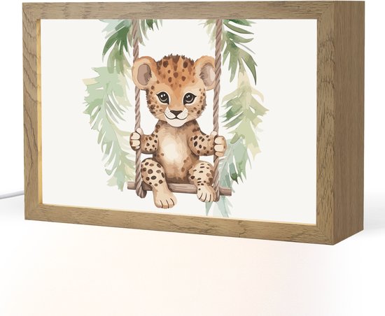 Nachtlampje 30x20 cm - Kinder lamp - Luipaard - Dier - Kinderen - Jungle - Tafellamp kinderkamer - Slaapkamer lamp - Bedlamp kinderen - Kinderlampje stopcontact - Wandlamp babykamer - Nachtlampjes van Gofeibao