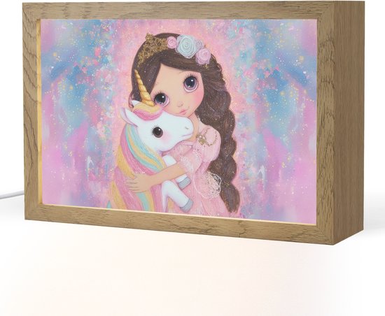 Nachtlampje 30x20 cm - Kinder lamp - Meisje - Eenhoorn - Glitter - Tafellamp kinderkamer - Slaapkamer lamp - Bedlamp kinderen - Kinderlampje stopcontact - Wandlamp babykamer - Nachtlampjes van Decoways