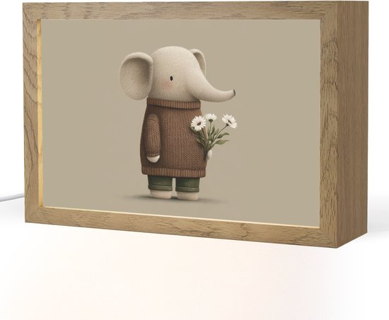 Nachtlampje 30x20 cm - Kinder lamp - Olifant - Witte bloemen - Kindvriendelijk - Tafellamp kinderkamer - Slaapkamer lamp - Bedlamp kinderen - Kinderlampje stopcontact - Wandlamp babykamer - Nachtlampjes van Merkloos