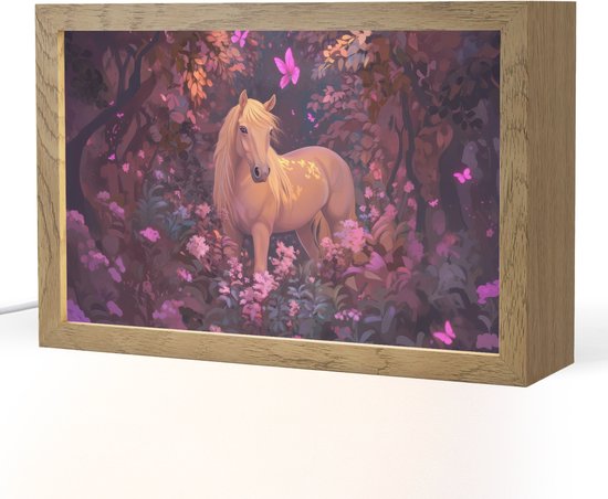 Nachtlampje 30x20 cm - Kinder lamp - Paard - Bloemen - Paars - Vlinder - Tafellamp kinderkamer - Slaapkamer lamp - Bedlamp kinderen - Kinderlampje stopcontact - Wandlamp babykamer - Nachtlampjes van Merkloos
