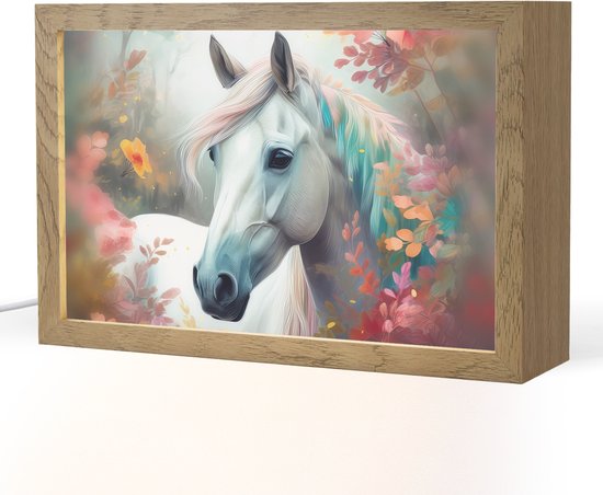 Nachtlampje 30x20 cm - Kinder lamp - Paard - Natuur - Bloemen - Dieren - Bos - Tafellamp kinderkamer - Slaapkamer lamp - Bedlamp kinderen - Kinderlampje stopcontact - Wandlamp babykamer - Nachtlampjes van Merkloos
