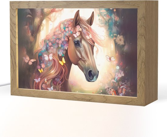 Nachtlampje 30x20 cm - Kinder lamp - Paard - Natuur - Bloemen - Vlinders - Bos - Tafellamp kinderkamer - Slaapkamer lamp - Bedlamp kinderen - Kinderlampje stopcontact - Wandlamp babykamer - Nachtlampjes van Merkloos