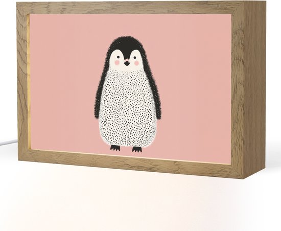 Nachtlampje 30x20 cm - Kinder lamp - Pinguïn - Stippen - Minimalistisch - Roze - Tafellamp kinderkamer - Slaapkamer lamp - Bedlamp kinderen - Kinderlampje stopcontact - Wandlamp babykamer - Nachtlampjes van Merkloos