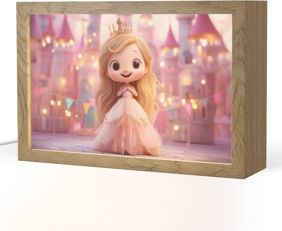 Nachtlampje 30x20 cm - Kinder lamp - Prinses - Roze - Kasteel - Tafellamp kinderkamer - Slaapkamer lamp - Bedlamp kinderen - Kinderlampje stopcontact - Wandlamp babykamer - Nachtlampjes van Merkloos
