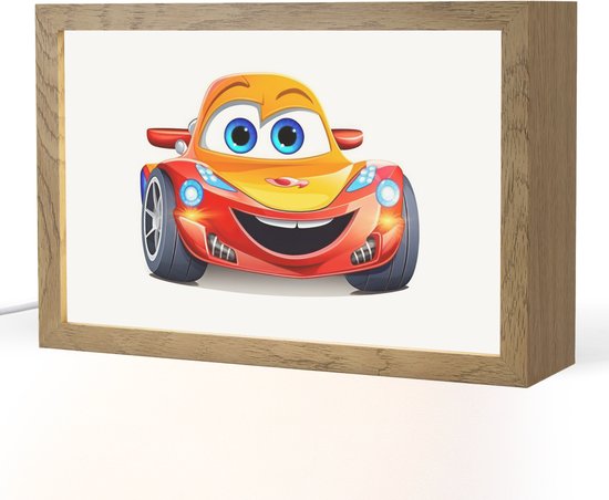 Nachtlampje 30x20 cm - Kinder lamp - Raceauto - Oranje - Jongens - Kinderen - Auto - Tafellamp kinderkamer - Slaapkamer lamp - Bedlamp kinderen - Kinderlampje stopcontact - Wandlamp babykamer - Nachtlampjes van Merkloos