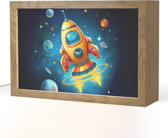 Nachtlampje 30x20 cm - Kinder lamp - Raket - Ruimte - Planeten - Kinderen - Jongen - Tafellamp kinderkamer - Slaapkamer lamp - Bedlamp kinderen - Kinderlampje stopcontact - Wandlamp babykamer - Nachtlampjes van Merkloos