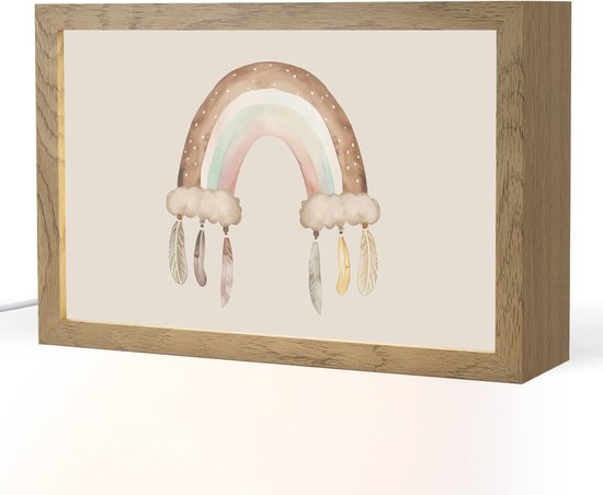 Nachtlampje 30x20 cm - Kinder lamp - Regenboog - Bohemian - Boho - Pastel kleuren - Tafellamp kinderkamer - Slaapkamer lamp - Bedlamp kinderen - Kinderlampje stopcontact - Wandlamp babykamer - Nachtlampjes van Merkloos