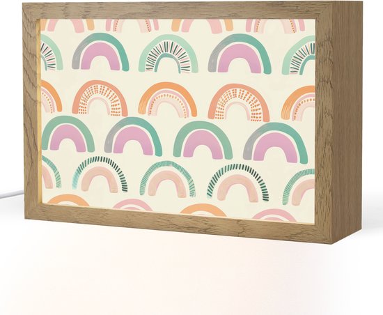 Nachtlampje 30x20 cm - Kinder lamp - Regenboog - Pastel - Patroon - Tafellamp kinderkamer - Slaapkamer lamp - Bedlamp kinderen - Kinderlampje stopcontact - Wandlamp babykamer - Nachtlampjes van Merkloos