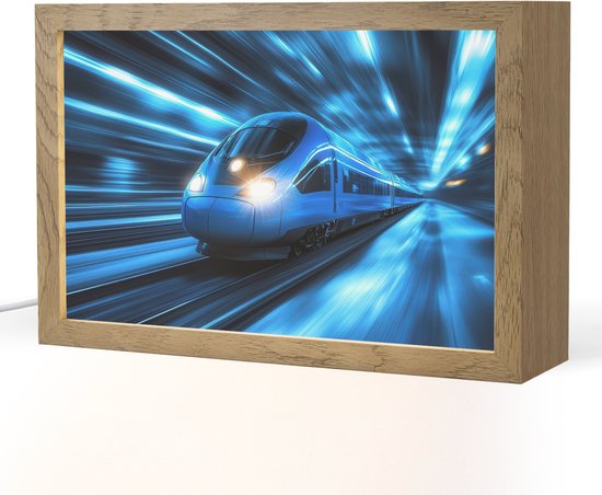 Nachtlampje 30x20 cm - Kinder lamp - Trein - Blauw - Neon - Tafellamp kinderkamer - Slaapkamer lamp - Bedlamp kinderen - Kinderlampje stopcontact - Wandlamp babykamer - Nachtlampjes van Merkloos