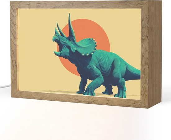 Nachtlampje 30x20 cm - Kinder lamp - Triceratops - Cirkel - Oranje - Hoorns - Tafellamp kinderkamer - Slaapkamer lamp - Bedlamp kinderen - Kinderlampje stopcontact - Wandlamp babykamer - Nachtlampjes van Merkloos