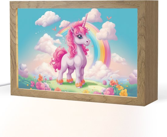 Nachtlampje 30x20 cm - Kinder lamp - Unicorn - Meisjes - Bloemen - Regenboog - Eenhoorn - Tafellamp kinderkamer - Slaapkamer lamp - Bedlamp kinderen - Kinderlampje stopcontact - Wandlamp babykamer - Nachtlampjes van Merkloos