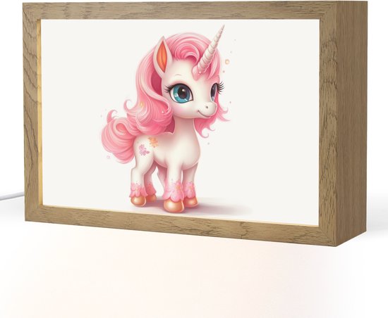 Nachtlampje 30x20 cm - Kinder lamp - Unicorn - Meisjes - Kinderen - Eenhoorn - Roze - Tafellamp kinderkamer - Slaapkamer lamp - Bedlamp kinderen - Kinderlampje stopcontact - Wandlamp babykamer - Nachtlampjes van Merkloos