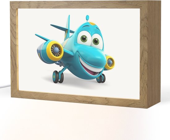 Nachtlampje 30x20 cm - Kinder lamp - Vliegtuig - Blauw - Kinderen - Jongens - Tafellamp kinderkamer - Slaapkamer lamp - Bedlamp kinderen - Kinderlampje stopcontact - Wandlamp babykamer - Nachtlampjes van Merkloos