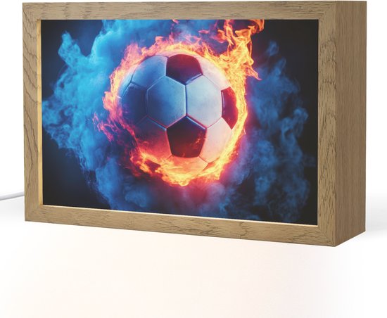 Nachtlampje 30x20 cm - Kinder lamp - Voetbal - Vuur - IJs - Blauw - Tafellamp kinderkamer - Slaapkamer lamp - Bedlamp kinderen - Kinderlampje stopcontact - Wandlamp babykamer - Nachtlampjes van Merkloos