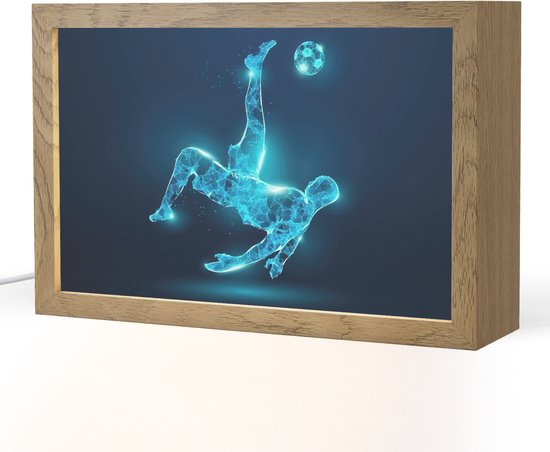 Nachtlampje 30x20 cm - Kinder lamp - Voetballer - Blauw - Neon - Tafellamp kinderkamer - Slaapkamer lamp - Bedlamp kinderen - Kinderlampje stopcontact - Wandlamp babykamer - Nachtlampjes van Merkloos