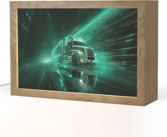 Nachtlampje 30x20 cm - Kinder lamp - Vrachtwagen - Snelheid - Groen - Neon - Tafellamp kinderkamer - Slaapkamer lamp - Bedlamp kinderen - Kinderlampje stopcontact - Wandlamp babykamer - Nachtlampjes van Merkloos