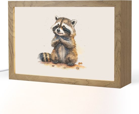 Nachtlampje 30x20 cm - Kinder lamp - Wasbeer - Waterverf - Kleuren - Dieren - Kids - Tafellamp kinderkamer - Slaapkamer lamp - Bedlamp kinderen - Kinderlampje stopcontact - Wandlamp babykamer - Nachtlampjes van Merkloos