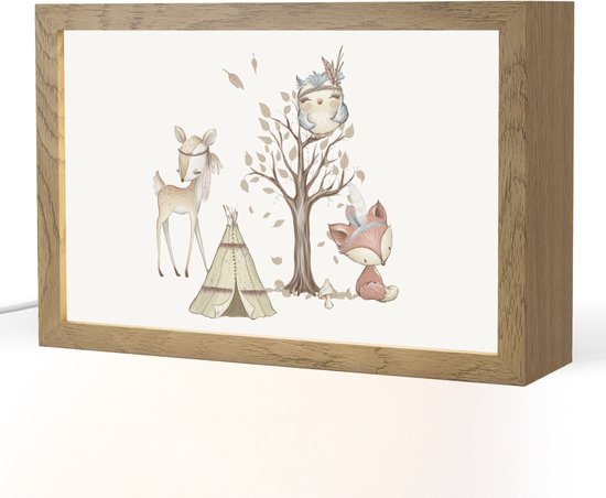 Nachtlampje 30x20 cm - Kinder lamp - Wilde dieren - Bos - Illustratie - Tafellamp kinderkamer - Slaapkamer lamp - Bedlamp kinderen - Kinderlampje stopcontact - Wandlamp babykamer - Nachtlampjes van Merkloos