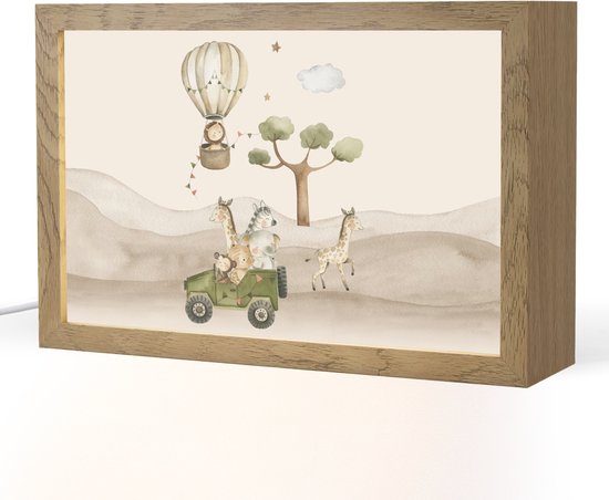 Nachtlampje 30x20 cm - Kinder lamp - Wilde dieren - Safari - Watercolor - Luchtballon - Tafellamp kinderkamer - Slaapkamer lamp - Bedlamp kinderen - Kinderlampje stopcontact - Wandlamp babykamer - Nachtlampjes van Merkloos