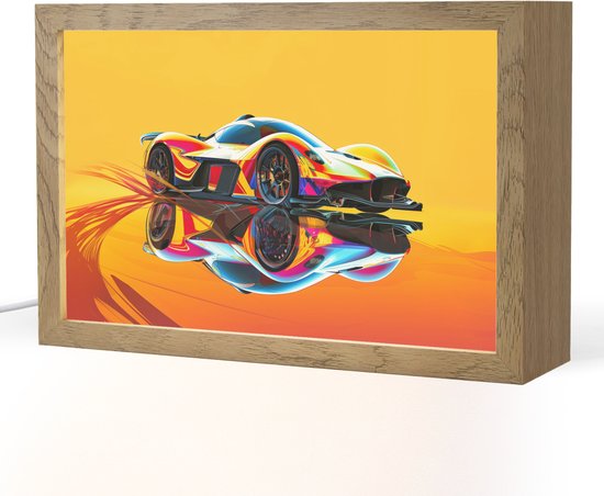 Nachtlampje 30x20 cm - Kinder lampje - Auto - Race - F1 - Jongens - Geel - Rood - Tafellamp kinderkamer - Slaapkamer lamp - Bedlamp kinderen - Kinderlampje stopcontact - Wandlamp babykamer - Nachtlampjes van Merkloos