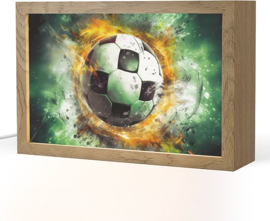 Nachtlampje 30x20 cm - Kinder lampje - Bal - Voetbal - Groen - Oranje - Rook - Tafellamp kinderkamer - Slaapkamer lamp - Bedlamp kinderen - Kinderlampje stopcontact - Wandlamp babykamer - Nachtlampjes