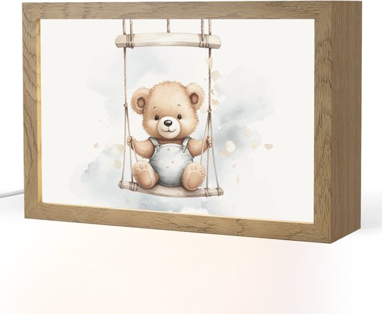Nachtlampje 30x20 cm - Kinder lampje - Beer - Baby - Dier - Kinderen - Tafellamp kinderkamer - Slaapkamer lamp - Bedlamp kinderen - Kinderlampje stopcontact - Wandlamp babykamer - Nachtlampjes