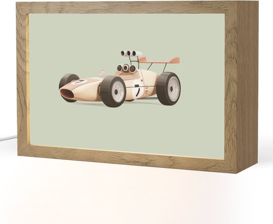 Nachtlampje 30x20 cm - Kinder lampje - Beige - Raceauto - Groen - Tafellamp kinderkamer - Slaapkamer lamp - Bedlamp kinderen - Kinderlampje stopcontact - Wandlamp babykamer - Nachtlampjes van Merkloos