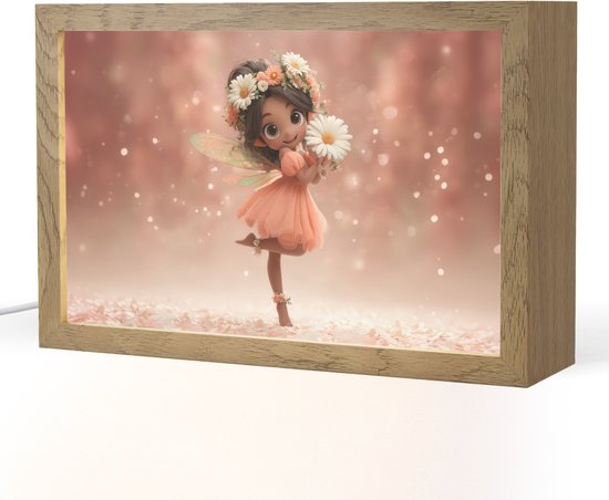 Nachtlampje 30x20 cm - Kinder lampje - Bloemenfee - Roze - Meisje - Tafellamp kinderkamer - Slaapkamer lamp - Bedlamp kinderen - Kinderlampje stopcontact - Wandlamp babykamer - Nachtlampjes van Merkloos
