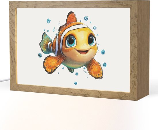 Nachtlampje 30x20 cm - Kinder lampje - Clownvis - Oranje - Vis - Water - Tafellamp kinderkamer - Slaapkamer lamp - Bedlamp kinderen - Kinderlampje stopcontact - Wandlamp babykamer - Nachtlampjes
