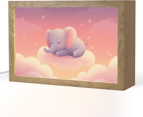 Nachtlampje 30x20 cm - Kinder lampje - Dier - Roze - Wolken - Tafellamp kinderkamer - Slaapkamer lamp - Bedlamp kinderen - Kinderlampje stopcontact - Wandlamp babykamer - Nachtlampjes van Merkloos