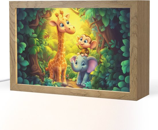 Nachtlampje 30x20 cm - Kinder lampje - Dieren - Jungle - Giraf - Olifant - Aapje - Tafellamp kinderkamer - Slaapkamer lamp - Bedlamp kinderen - Kinderlampje stopcontact - Wandlamp babykamer - Nachtlampjes van Decoware