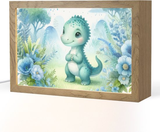 Nachtlampje 30x20 cm - Kinder lampje - Dino - Baby - Regenboog - Pastel kleuren - Tafellamp kinderkamer - Slaapkamer lamp - Bedlamp kinderen - Kinderlampje stopcontact - Wandlamp babykamer - Nachtlampjes