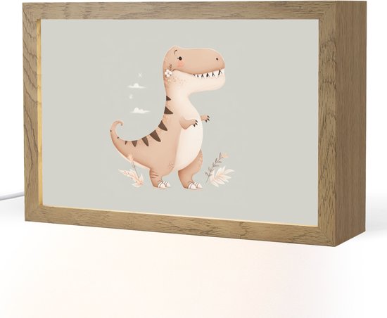 Nachtlampje 30x20 cm - Kinder lampje - Dino - Bloemen - Blauw - Tafellamp kinderkamer - Slaapkamer lamp - Bedlamp kinderen - Kinderlampje stopcontact - Wandlamp babykamer - Nachtlampjes van Merkloos