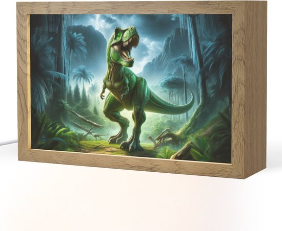 Nachtlampje 30x20 cm - Kinder lampje - Dino - Jongens - Groen - Blauw - T-Rex - Tafellamp kinderkamer - Slaapkamer lamp - Bedlamp kinderen - Kinderlampje stopcontact - Wandlamp babykamer - Nachtlampjes van Merkloos