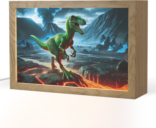 Nachtlampje 30x20 cm - Kinder lampje - Dino - Lava - Groen - Jongens - Tafellamp kinderkamer - Slaapkamer lamp - Bedlamp kinderen - Kinderlampje stopcontact - Wandlamp babykamer - Nachtlampjes