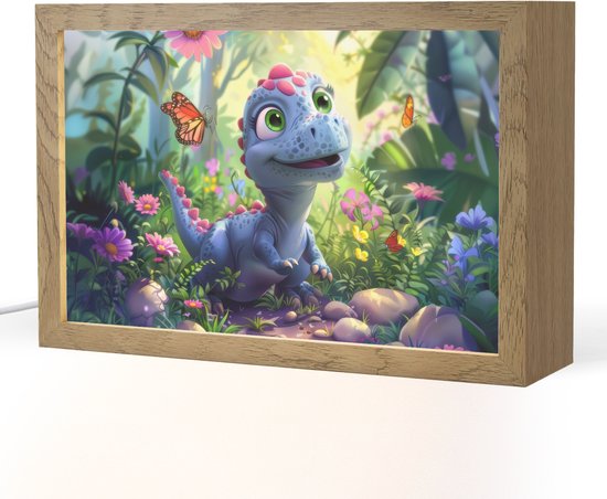 Nachtlampje 30x20 cm - Kinder lampje - Dino - Paars - Baby - Dinosaurus - Tafellamp kinderkamer - Slaapkamer lamp - Bedlamp kinderen - Kinderlampje stopcontact - Wandlamp babykamer - Nachtlampjes van Decoways