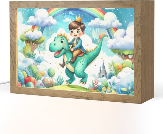 Nachtlampje 30x20 cm - Kinder lampje - Dino - Prins - Regenboog - Sprookjes - Tafellamp kinderkamer - Slaapkamer lamp - Bedlamp kinderen - Kinderlampje stopcontact - Wandlamp babykamer - Nachtlampjes van Little Sky.