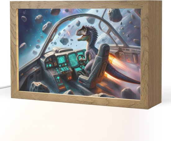 Nachtlampje 30x20 cm - Kinder lampje - Dino - Ruimte - Jongens - Tafellamp kinderkamer - Slaapkamer lamp - Bedlamp kinderen - Kinderlampje stopcontact - Wandlamp babykamer - Nachtlampjes van DecoAction