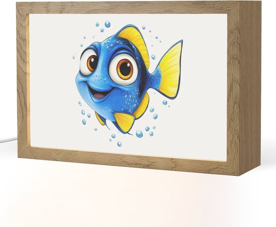 Nachtlampje 30x20 cm - Kinder lampje - Doktersvis - Blauw - Vis - Spetters - Tafellamp kinderkamer - Slaapkamer lamp - Bedlamp kinderen - Kinderlampje stopcontact - Wandlamp babykamer - Nachtlampjes