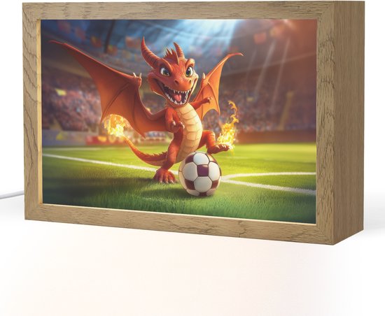 Nachtlampje 30x20 cm - Kinder lampje - Draak - Voetbal - Vuur - Stadion - Tafellamp kinderkamer - Slaapkamer lamp - Bedlamp kinderen - Kinderlampje stopcontact - Wandlamp babykamer - Nachtlampjes van OnlyWow