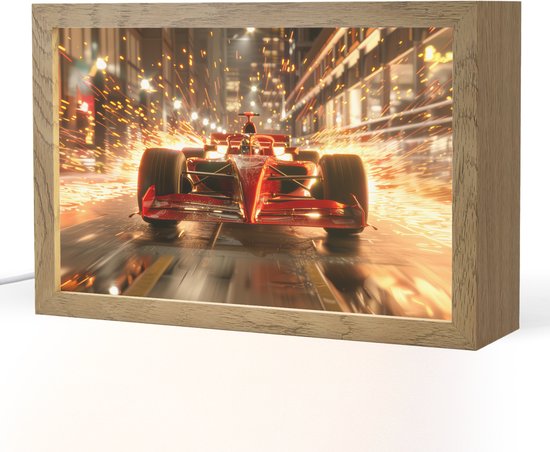 Nachtlampje 30x20 cm - Kinder lampje - Formule 1 - Auto - Race - Goud - Jongens - Tafellamp kinderkamer - Slaapkamer lamp - Bedlamp kinderen - Kinderlampje stopcontact - Wandlamp babykamer - Nachtlampjes