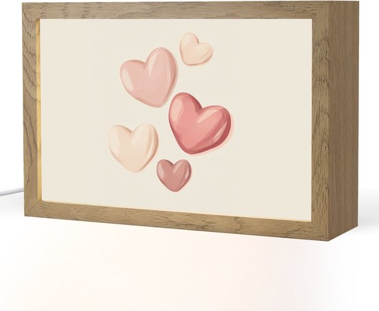 Nachtlampje 30x20 cm - Kinder lampje - Harten - Rood - Roze - Zwevend - Tafellamp kinderkamer - Slaapkamer lamp - Bedlamp kinderen - Kinderlampje stopcontact - Wandlamp babykamer - Nachtlampjes van Merkloos