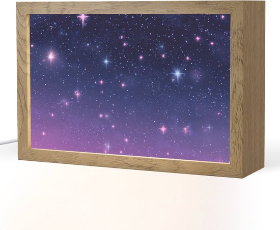 Nachtlampje 30x20 cm - Kinder lampje - Hemel - Sterren - Blauw - Tafellamp kinderkamer - Slaapkamer lamp - Bedlamp kinderen - Kinderlampje stopcontact - Wandlamp babykamer - Nachtlampjes