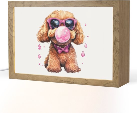 Nachtlampje 30x20 cm - Kinder lampje - Hond - Roze - Kauwgom - Tafellamp kinderkamer - Slaapkamer lamp - Bedlamp kinderen - Kinderlampje stopcontact - Wandlamp babykamer - Nachtlampjes