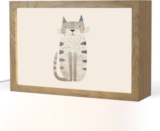 Nachtlampje 30x20 cm - Kinder lampje - Kat - Dieren - Beige - Tafellamp kinderkamer - Slaapkamer lamp - Bedlamp kinderen - Kinderlampje stopcontact - Wandlamp babykamer - Nachtlampjes