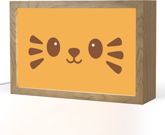 Nachtlampje 30x20 cm - Kinder lampje - Kat - Simplistisch - Oranje - Vrolijk - Tafellamp kinderkamer - Slaapkamer lamp - Bedlamp kinderen - Kinderlampje stopcontact - Wandlamp babykamer - Nachtlampjes van Merkloos