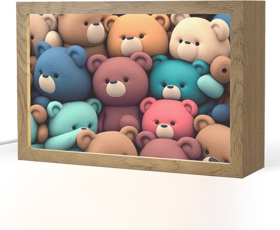 Nachtlampje 30x20 cm - Kinder lampje - Knuffelbeer - Knuffel - Roze - Blauw - Bruin - Kind - Tafellamp kinderkamer - Slaapkamer lamp - Bedlamp kinderen - Kinderlampje stopcontact - Wandlamp babykamer - Nachtlampjes van Merkloos