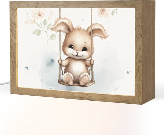 Nachtlampje 30x20 cm - Kinder lampje - Konijn - Baby dier - Kinderen - Tafellamp kinderkamer - Slaapkamer lamp - Bedlamp kinderen - Kinderlampje stopcontact - Wandlamp babykamer - Nachtlampjes van OnlyWow